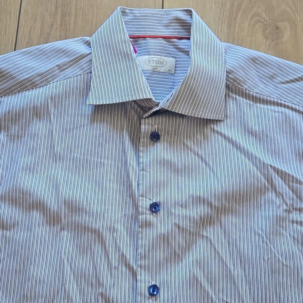 ETON Slim Fit Blue Brown Striped Dress Shirt Sz 39  15.5